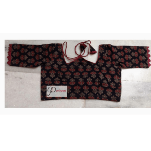 Black Ajrak With Red Flower W Neck
