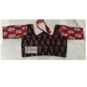 Black Ajrak With Red Sleeves W Neck 2