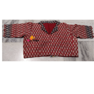 Brownish Red Flower Ajrak With Black Collar 1
