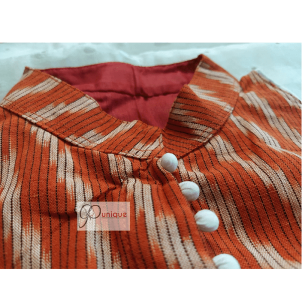 Peach Red Ikkat With White Work Sleeveless Blouse