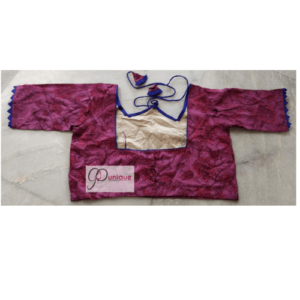 Pink Ajrak With Blue Pip;ing And Frill W Neck 1