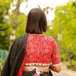 red white ajrak backless blouse