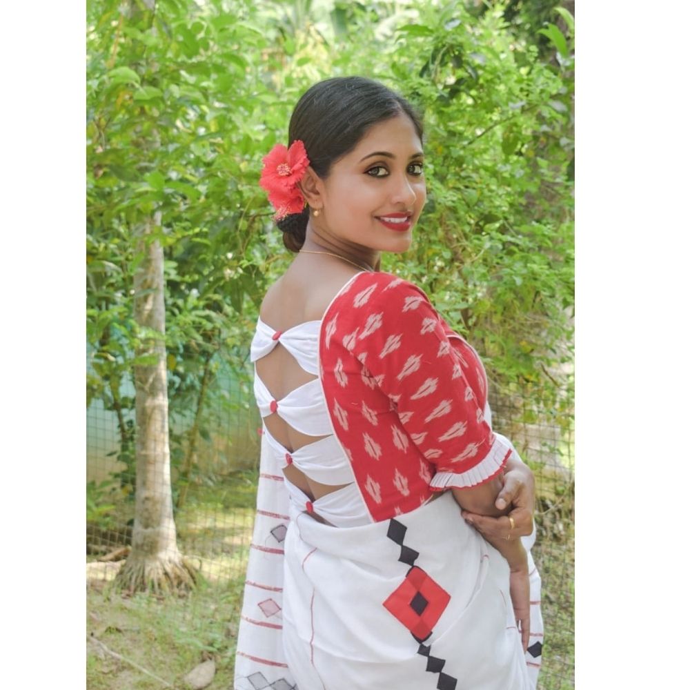 red and white blouse