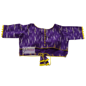 Violet Ikkat Blouse With Yellow Frill And Latkan 1