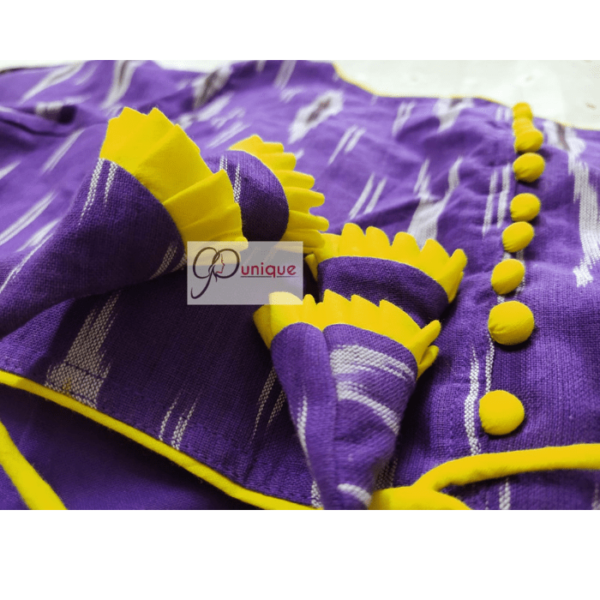 Violet Ikkat Blouse With Yellow Frill And Latkan 2
