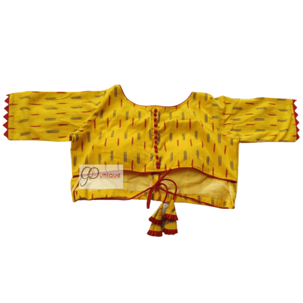 Yellow Ikkat Blouse With Red Frill And Red Yellow Latkan 2
