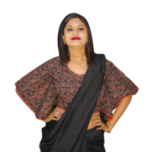 Black Ajrak Umrella Sleeves Double Frill Blouse 5