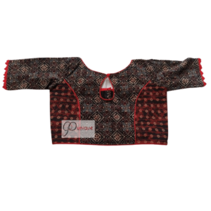 Black Brown Combination Ajrak Blouse With Red Frill