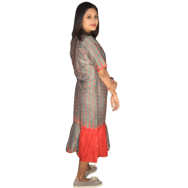 Grey And Red Jamdani Mixed Dress 1