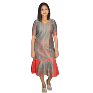 Grey And Red Jamdani Mixed Dress 2