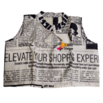 Newspaper Print Sleeveless Blouse With Collar