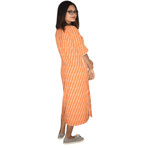 Orange Ikkat With White Khadi Dress 1