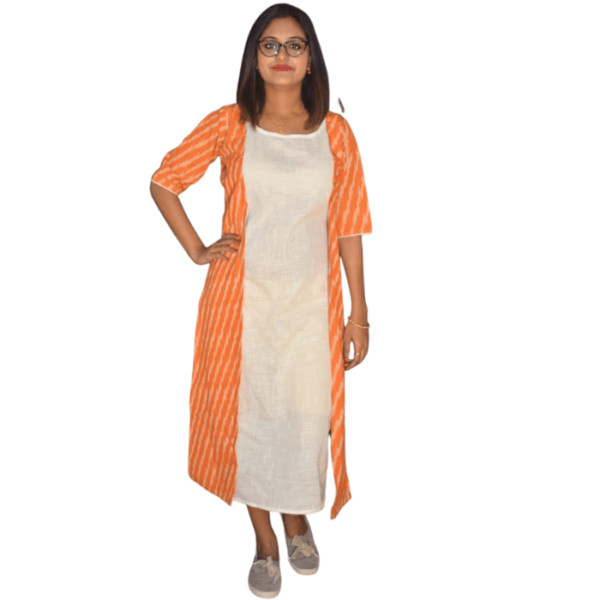 Orange Ikkat With White Khadi Dress 2