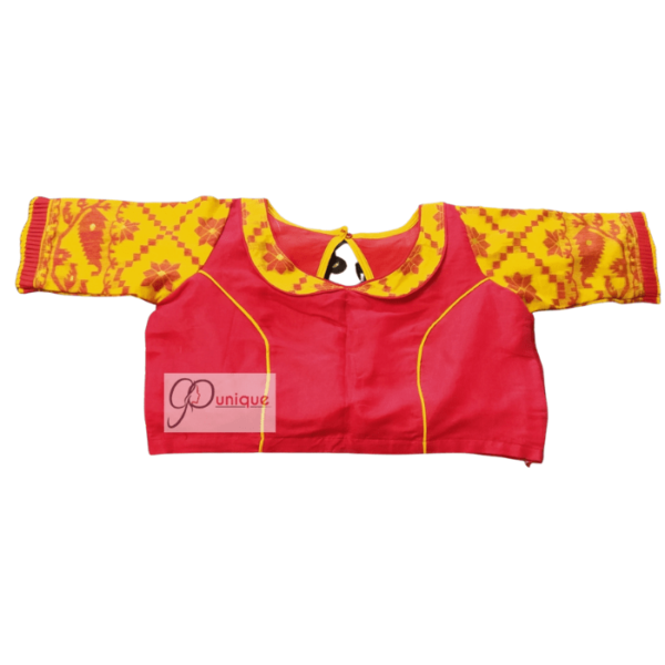 Red Jamdani Body With Red Yellow Jamdani Sleeves
