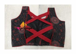 Black Ajrak With Red Criss Cross Blouse