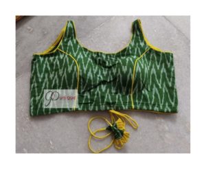 Green Ikkat With White Ziczac Design Blouse