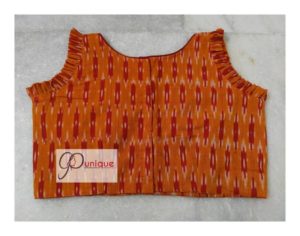 Orange Ikkat With Red Work Blouse
