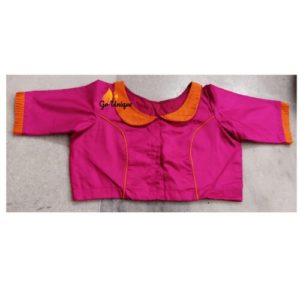 Pink Cotton Silk Blouse Orange Collar Front