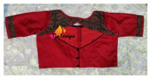 Red Cotton Silk With Black Ajrak Glass Sleeves Blouse