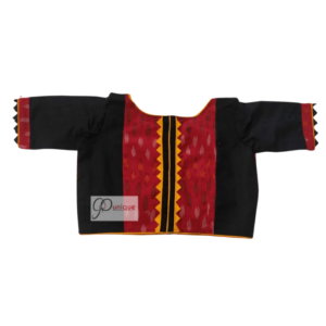 Red Ikkat With Black Khadi Combination Blouse