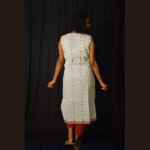 White Jamdani With Red Green Work Sleeveless Dress 3