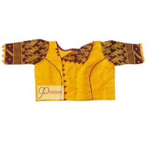 Yellow Jamdani Body With Brown Yellow Sleeves Blouse 1
