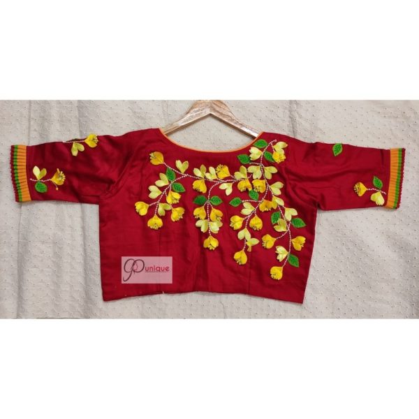 red cotton silk with kagoj full 3d embroidery blouse2