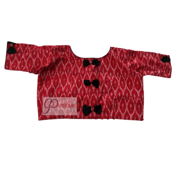 Red Ikkat Blouse With Black Bow 1
