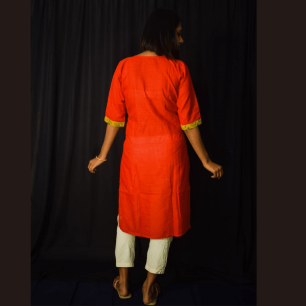 Red Khadi With Black And Yellow Ajrak Dress 1