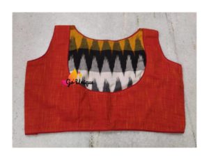 Red Khadi With Multi Colour Ikkat Blouse