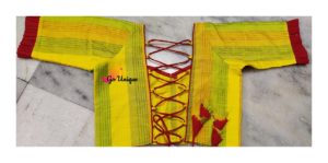 Yellow Katha Stich Crisscross Design With Lace
