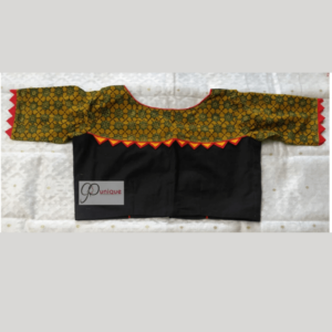 Bkacl Khadi Body With Yellow Ajrak Fabric Sleeves Blouse 1