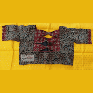 Black Ajrak Body With Brown Ajrak Bow Blouse