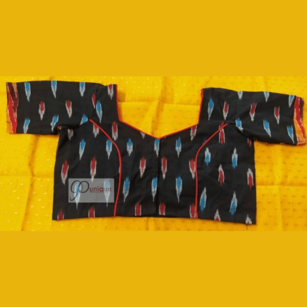Black Ikkat Blouse With Blue Red Design Blouse