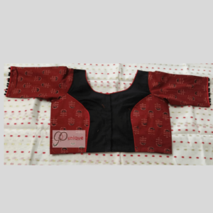 Black Khadi Body With Brown Ajrak Flower Motive Blouse 1