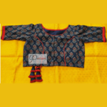 Blue Ajrak Blouse With Red Frill And Piping