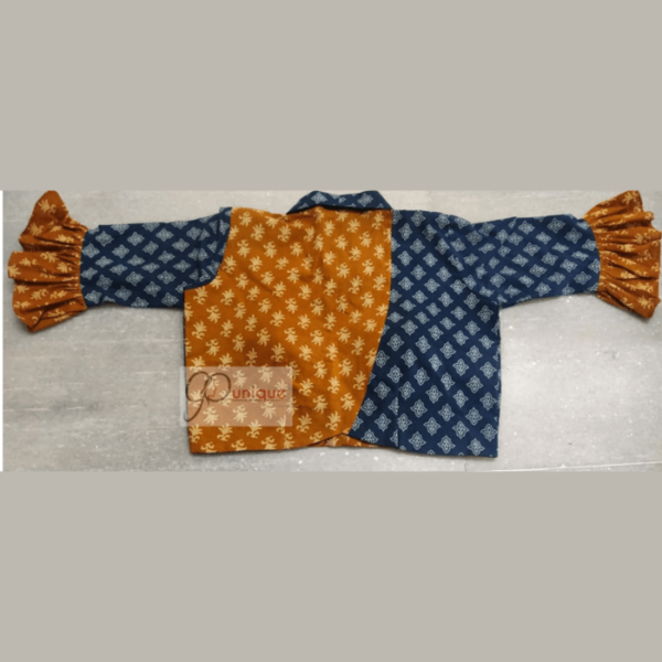 Blue Yellow Combination Ajrak Croptop With With Blue Collar 1