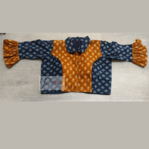 Blue Yellow Combination Ajrak Croptop With With Blue Collar