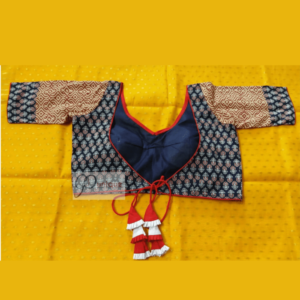 Blue Ajrak Blouse Back Open With Latkan
