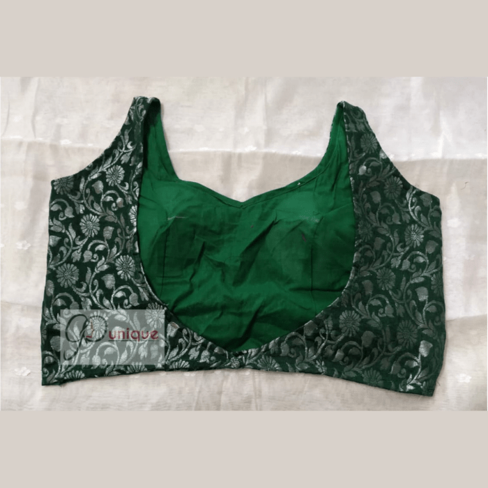Green Banarasi Sleeveless Blouse - GoUnique