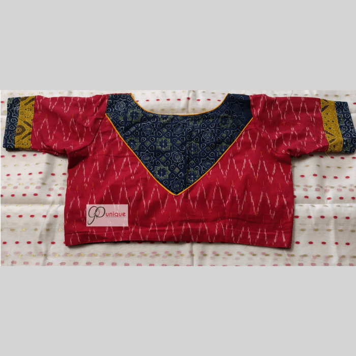 Red Ikkat Body With Ajrak Blouse