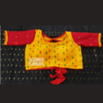 Yellow Jamdani Bldy With Red Sleeves And Yellow Frill Blouse