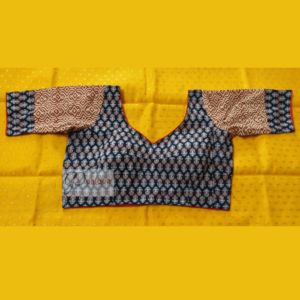 Blue Ajrak Bldt With Yellow Blue Sleeves Blouse