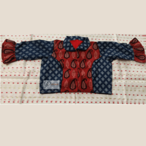 Blue And Brown Ajrak Croptop With Collar 2