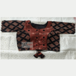 Brown And Black Ajrak Designer Blouse With Lace