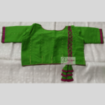 Green Jamdani Body With Brown Crisscross And Frill