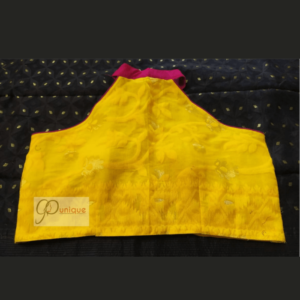 Jamdani Yellow Sleeveless Blouse With Magenta Work 1