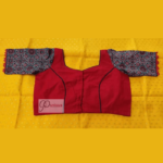 Red Khadi Body With Ajrak Sleeves And Neck Design Blouse 1