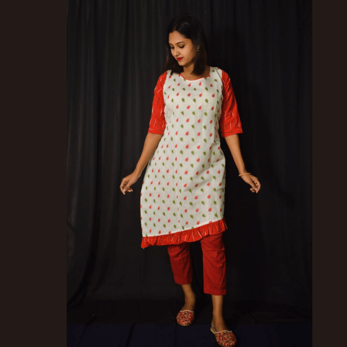 Red and White Combination Jamdani Kurti Dress