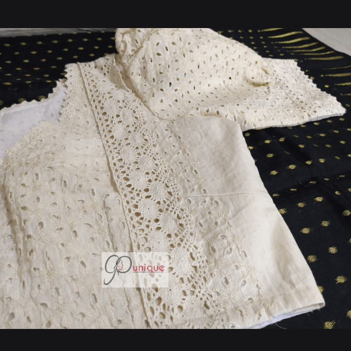 White Lace Puff Sleeves Blouse 